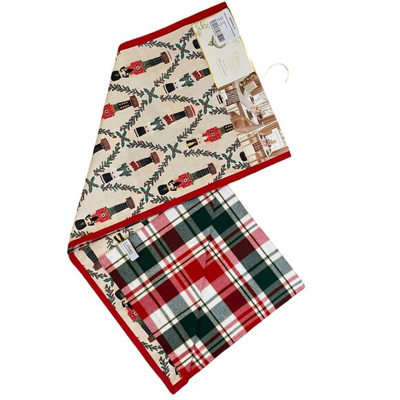 Lillian August Christmas Nutcracker Reversible Table Runner 14x72 Holiday Plaid - Picture 8 of 10